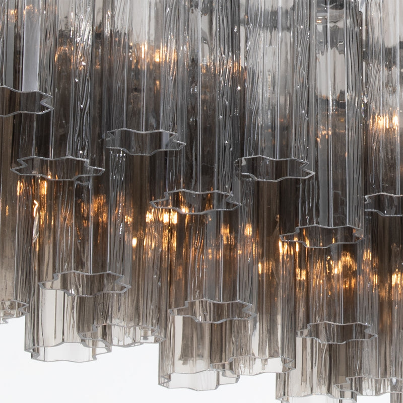 Crystorama Addis 65in 16-Light Linear Chandelier | Mid-Century Polished Chrome and Smoke Tronchi Glass | Dining Room & Kitchen Island | Model ADD-337-CH-SM