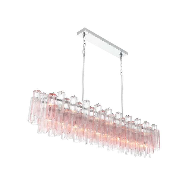 Crystorama Addis 65in 16-Light Linear Chandelier | Mid-Century Polished Chrome and Spring Tronchi Glass | Dining Room & Kitchen Island | Model ADD-337-CH-SP