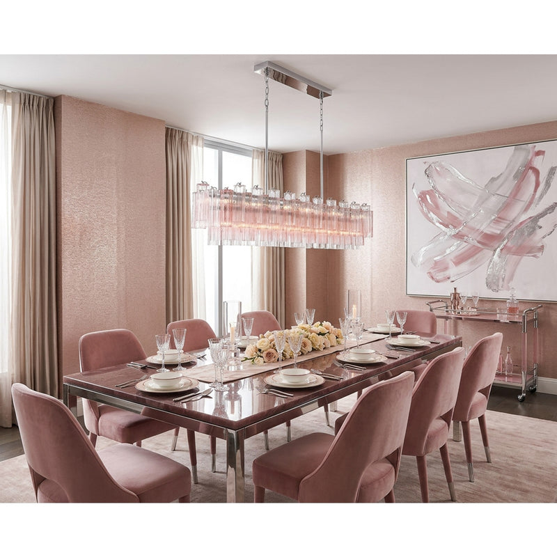 Crystorama Addis 65in 16-Light Linear Chandelier | Mid-Century Polished Chrome and Spring Tronchi Glass | Dining Room & Kitchen Island | Model ADD-337-CH-SP