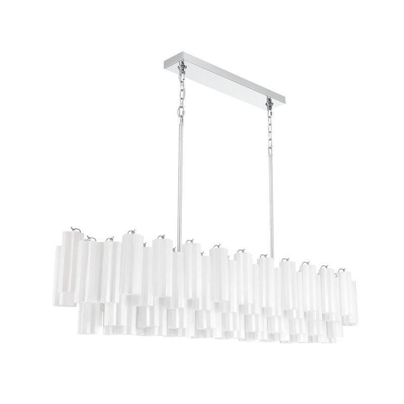Crystorama Addis 65in 16-Light Linear Chandelier | Mid-Century Polished Chrome and White Tronchi Glass | Kitchen Island & Dining Room | Model ADD-337-CH-WH
