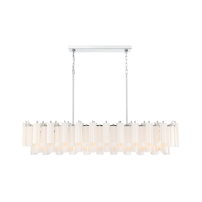 Crystorama Addis 65in 16-Light Linear Chandelier | Mid-Century Polished Chrome and White Tronchi Glass | Kitchen Island & Dining Room | Model ADD-337-CH-WH