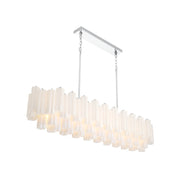 Crystorama Addis 65in 16-Light Linear Chandelier | Mid-Century Polished Chrome and White Tronchi Glass | Kitchen Island & Dining Room | Model ADD-337-CH-WH