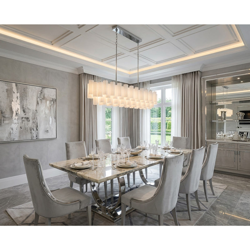 Crystorama Addis 65in 16-Light Linear Chandelier | Mid-Century Polished Chrome and White Tronchi Glass | Kitchen Island & Dining Room | Model ADD-337-CH-WH