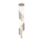 Crystorama Addis 12in 9-Light LED Pendant | Mid-Century Aged Brass and Autumn Tronchi Glass | Entryway & Dining Room | 12 x 12 x 21 in | Model ADD-405-AG-AU