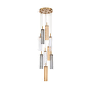 Crystorama Addis 12in 9-Light LED Pendant | Mid-Century Aged Brass and Autumn Tronchi Glass | Entryway & Dining Room | 12 x 12 x 21 in | Model ADD-405-AG-AU