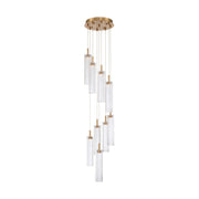 Crystorama Addis 12in 9-Light LED Pendant | Mid-Century Aged Brass and Clear Tronchi Glass | Entryway & Dining Room | 12 x 12 x 21 in | Model ADD-405-AG-CL