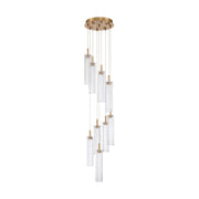 Crystorama Addis 12in 9-Light LED Pendant | Mid-Century Aged Brass and Clear Tronchi Glass | Entryway & Dining Room | 12 x 12 x 21 in | Model ADD-405-AG-CL