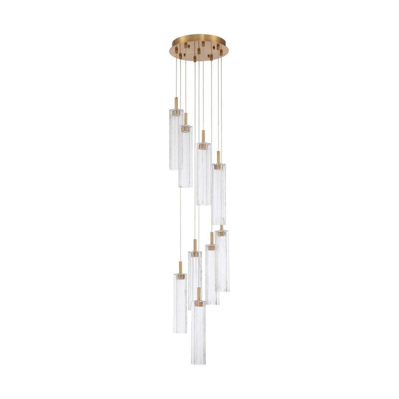 Crystorama Addis 12in 9-Light LED Pendant | Mid-Century Aged Brass and Clear Tronchi Glass | Entryway & Dining Room | 12 x 12 x 21 in | Model ADD-405-AG-CL