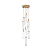 Crystorama Addis 12in 9-Light LED Pendant | Mid-Century Aged Brass and Clear Tronchi Glass | Entryway & Dining Room | 12 x 12 x 21 in | Model ADD-405-AG-CL