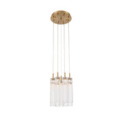 Crystorama Addis 12in 9-Light LED Pendant | Mid-Century Aged Brass and Clear Tronchi Glass | Entryway & Dining Room | 12 x 12 x 21 in | Model ADD-405-AG-CL