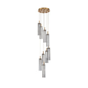 Crystorama Addis 12in 9-Light Pendant | Mid-Century Aged Brass and Smoke Tronchi Glass | Entryway & Dining Room | 12 x 12 x 21 in | Model ADD-405-AG-SM