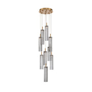 Crystorama Addis 12in 9-Light Pendant | Mid-Century Aged Brass and Smoke Tronchi Glass | Entryway & Dining Room | 12 x 12 x 21 in | Model ADD-405-AG-SM