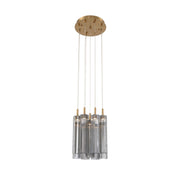 Crystorama Addis 12in 9-Light Pendant | Mid-Century Aged Brass and Smoke Tronchi Glass | Entryway & Dining Room | 12 x 12 x 21 in | Model ADD-405-AG-SM