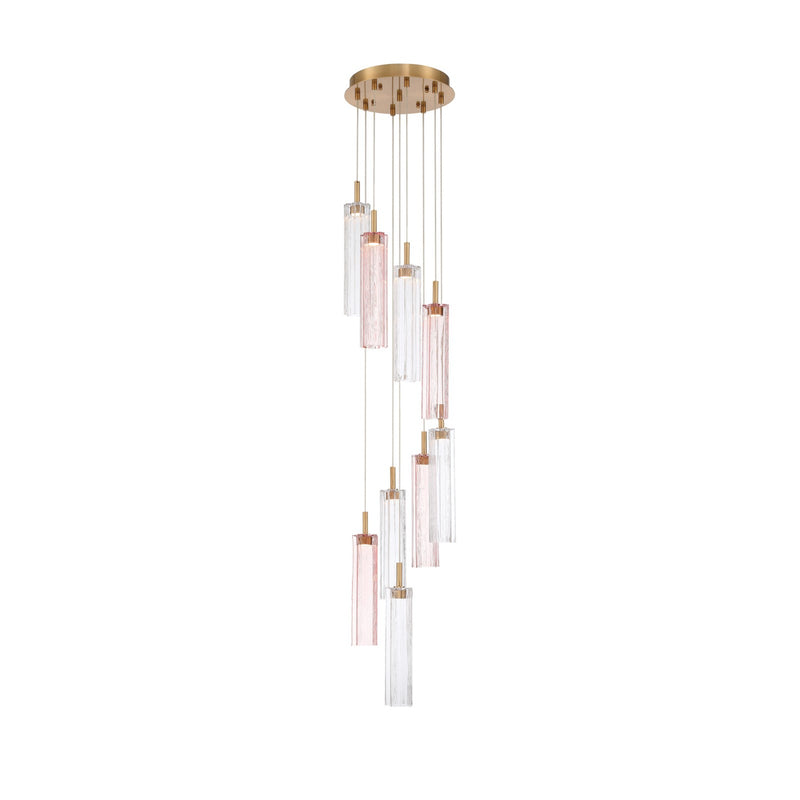 Crystorama Addis 12in 9-Light Pendant | Mid-Century Aged Brass and Spring Tronchi Glass | Entryway & Dining Room | 12 x 12 x 21 in | Model ADD-405-AG-SP
