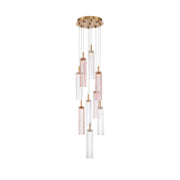 Crystorama Addis 12in 9-Light Pendant | Mid-Century Aged Brass and Spring Tronchi Glass | Entryway & Dining Room | 12 x 12 x 21 in | Model ADD-405-AG-SP