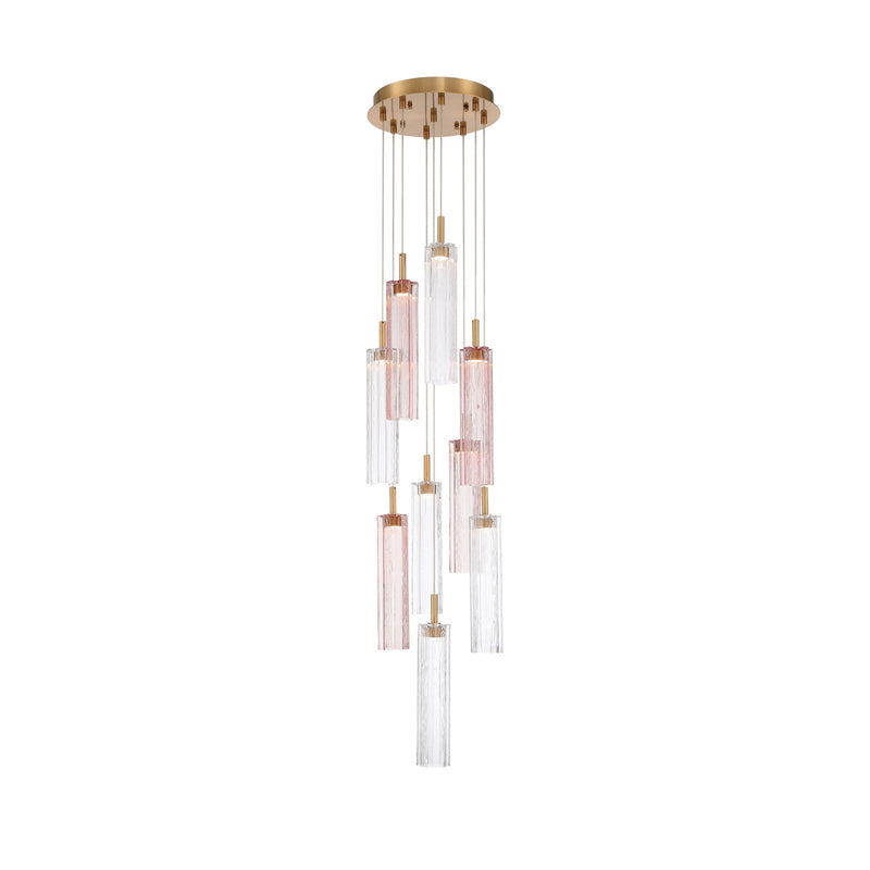 Crystorama Addis 12in 9-Light Pendant | Mid-Century Aged Brass and Spring Tronchi Glass | Entryway & Dining Room | 12 x 12 x 21 in | Model ADD-405-AG-SP