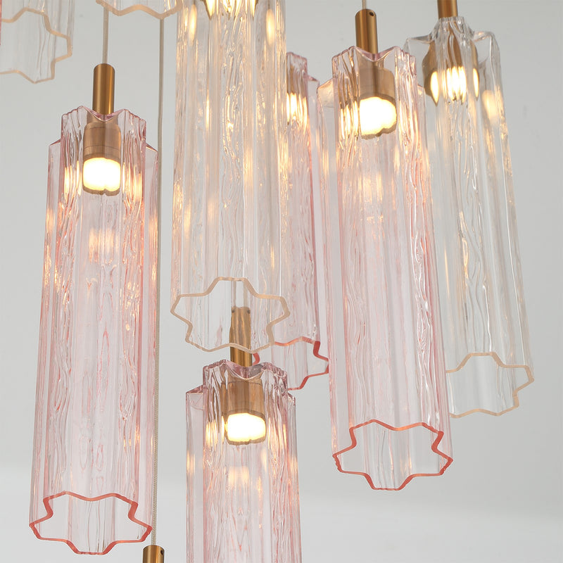 Crystorama Addis 12in 9-Light Pendant | Mid-Century Aged Brass and Spring Tronchi Glass | Entryway & Dining Room | 12 x 12 x 21 in | Model ADD-405-AG-SP