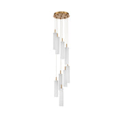Crystorama Addis 12in 9-Light Pendant | Mid-Century Aged Brass and White Tronchi Glass | Entryway & Dining Room | 12 x 12 x 21 in | Model ADD-405-AG-WH