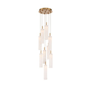 Crystorama Addis 12in 9-Light Pendant | Mid-Century Aged Brass and White Tronchi Glass | Entryway & Dining Room | 12 x 12 x 21 in | Model ADD-405-AG-WH