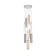 Crystorama Addis 12in 9-Light Pendant | Mid-Century Polished Chrome and Autumn Tronchi Glass | Entryway & Dining Room | 12 x 12 x 21 in | Model ADD-405-CH-AU
