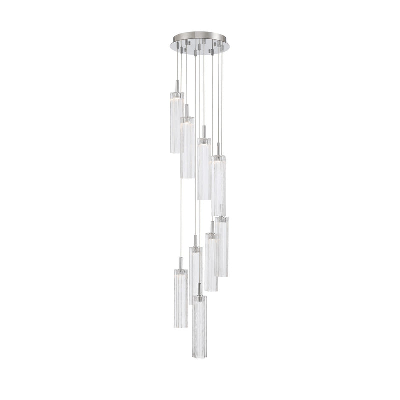 Crystorama Addis 12in 9-Light Pendant | Mid-Century Polished Chrome and Clear Tronchi Glass | Entryway & Dining Room | 12 x 12 x 21 in | Model ADD-405-CH-CL