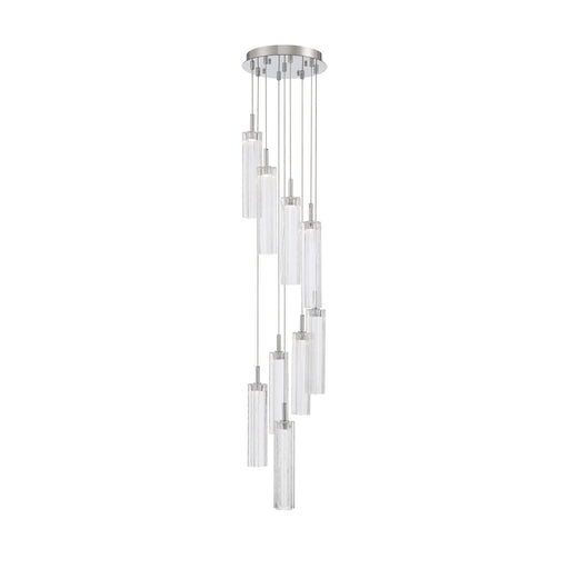 Crystorama Addis 12in 9-Light Pendant | Mid-Century Polished Chrome and Clear Tronchi Glass | Entryway & Dining Room | 12 x 12 x 21 in | Model ADD-405-CH-CL
