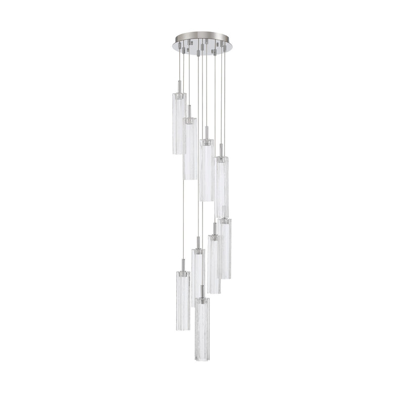 Crystorama Addis 12in 9-Light Pendant | Mid-Century Polished Chrome and Clear Tronchi Glass | Entryway & Dining Room | 12 x 12 x 21 in | Model ADD-405-CH-CL