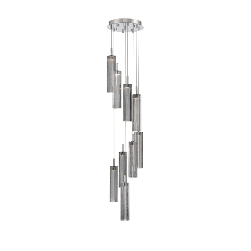 Crystorama Addis 12in 9-Light Pendant | Mid-Century Polished Chrome and Smoke Tronchi Glass | Entryway & Dining Room | 12 x 12 x 21 in | Model ADD-405-CH-SM