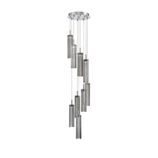 Crystorama Addis 12in 9-Light Pendant | Mid-Century Polished Chrome and Smoke Tronchi Glass | Entryway & Dining Room | 12 x 12 x 21 in | Model ADD-405-CH-SM