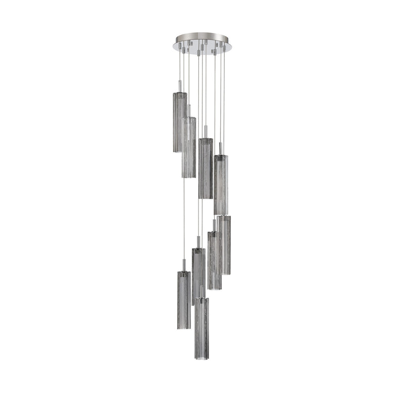 Crystorama Addis 12in 9-Light Pendant | Mid-Century Polished Chrome and Smoke Tronchi Glass | Entryway & Dining Room | 12 x 12 x 21 in | Model ADD-405-CH-SM
