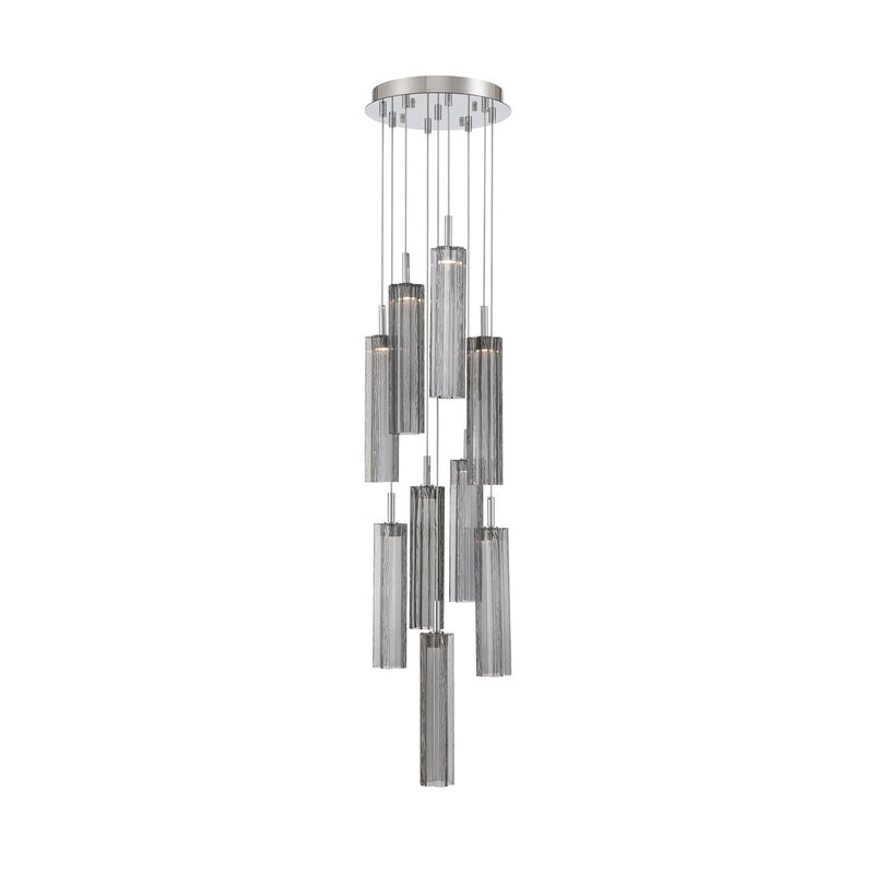 Crystorama Addis 12in 9-Light Pendant | Mid-Century Polished Chrome and Smoke Tronchi Glass | Entryway & Dining Room | 12 x 12 x 21 in | Model ADD-405-CH-SM