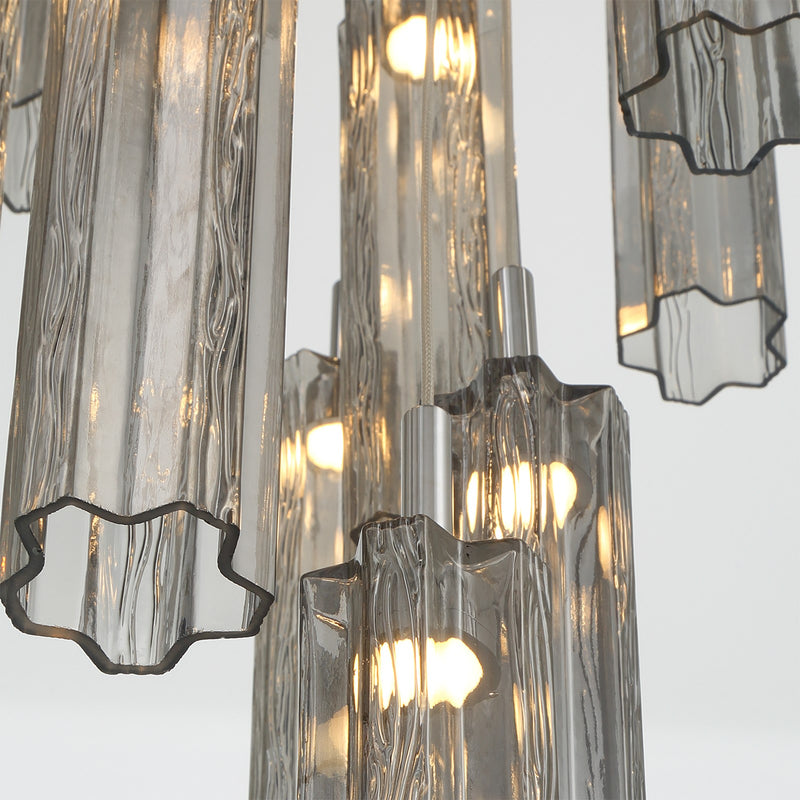 Crystorama Addis 12in 9-Light Pendant | Mid-Century Polished Chrome and Smoke Tronchi Glass | Entryway & Dining Room | 12 x 12 x 21 in | Model ADD-405-CH-SM
