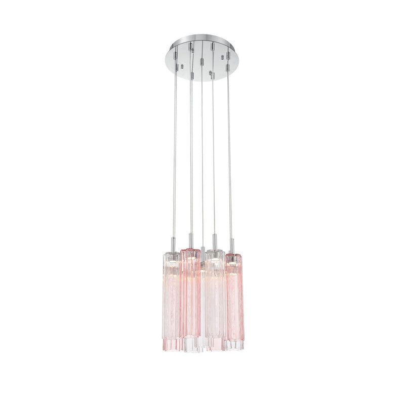 Crystorama Addis 12in 9-Light Pendant | Mid-Century Polished Chrome and Spring Tronchi Glass | Entryway & Dining Room | 12 x 12 x 21 in | Model ADD-405-CH-SP