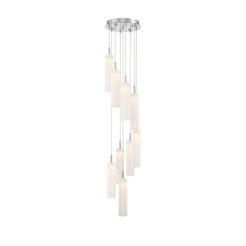 Crystorama Addis 12in 9-Light Pendant | Mid-Century Polished Chrome and White Tronchi Glass | Entryway & Dining Room | 12 x 12 x 21 in | Model ADD-405-CH-WH