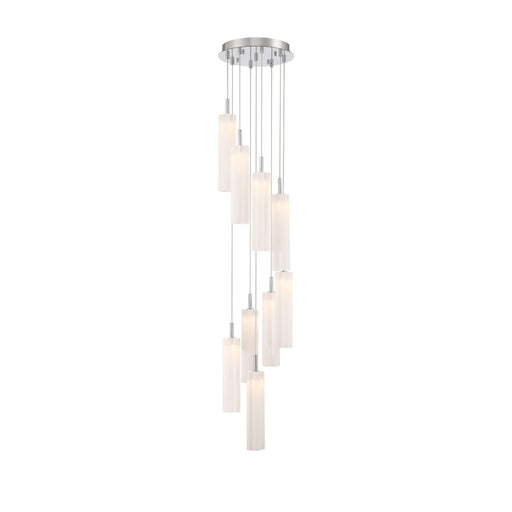 Crystorama Addis 12in 9-Light Pendant | Mid-Century Polished Chrome and White Tronchi Glass | Entryway & Dining Room | 12 x 12 x 21 in | Model ADD-405-CH-WH