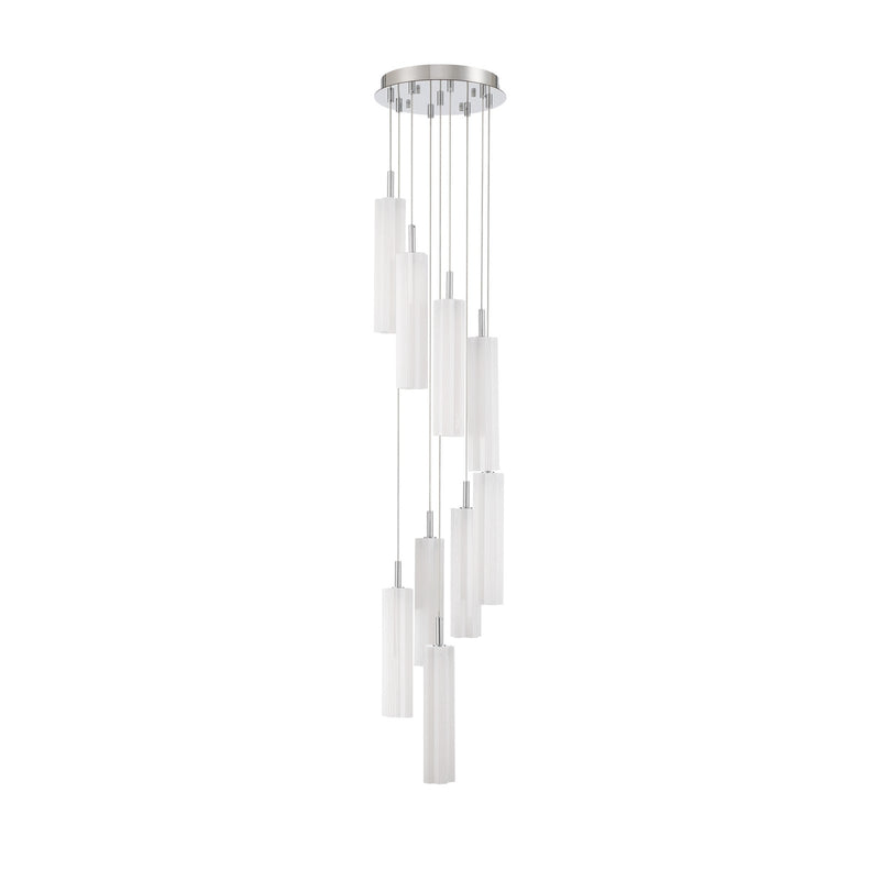 Crystorama Addis 12in 9-Light Pendant | Mid-Century Polished Chrome and White Tronchi Glass | Entryway & Dining Room | 12 x 12 x 21 in | Model ADD-405-CH-WH