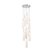 Crystorama Addis 12in 9-Light Pendant | Mid-Century Polished Chrome and White Tronchi Glass | Entryway & Dining Room | 12 x 12 x 21 in | Model ADD-405-CH-WH
