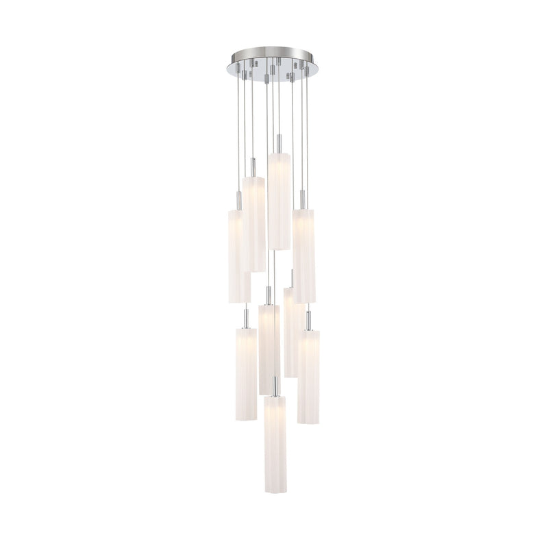 Crystorama Addis 12in 9-Light Pendant | Mid-Century Polished Chrome and White Tronchi Glass | Entryway & Dining Room | 12 x 12 x 21 in | Model ADD-405-CH-WH