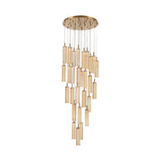 Crystorama Addis 26in 28-Light Pendant | Mid-Century Aged Brass and Amber Tronchi Glass | Entryway & Dining Room | 26 x 26 x 21 in | Model ADD-415-AG-AM