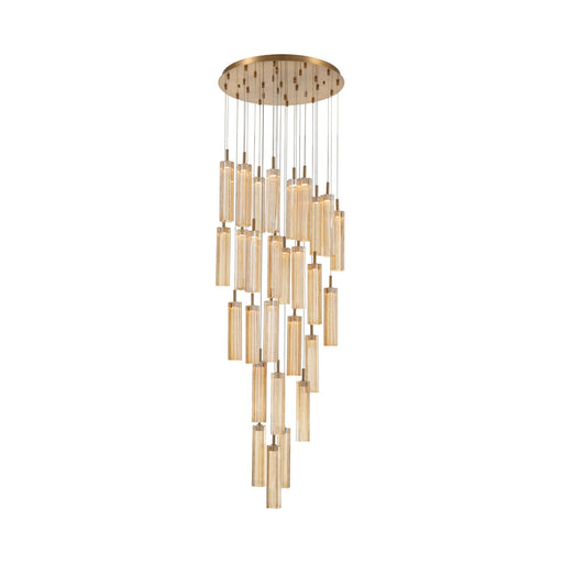 Crystorama Addis 26in 28-Light Pendant | Mid-Century Aged Brass and Amber Tronchi Glass | Entryway & Dining Room | 26 x 26 x 21 in | Model ADD-415-AG-AM