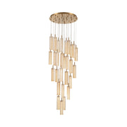 Crystorama Addis 26in 28-Light Pendant | Mid-Century Aged Brass and Amber Tronchi Glass | Entryway & Dining Room | 26 x 26 x 21 in | Model ADD-415-AG-AM