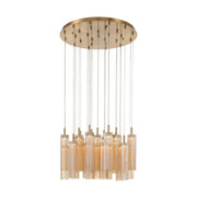 Crystorama Addis 26in 28-Light Pendant | Mid-Century Aged Brass and Amber Tronchi Glass | Entryway & Dining Room | 26 x 26 x 21 in | Model ADD-415-AG-AM