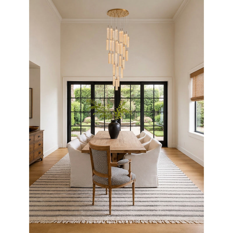Crystorama Addis 26in 28-Light Pendant | Mid-Century Aged Brass and Amber Tronchi Glass | Entryway & Dining Room | 26 x 26 x 21 in | Model ADD-415-AG-AM