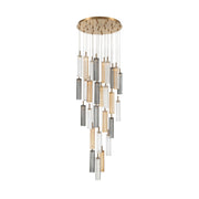 Crystorama Addis 26in 28-Light Pendant | Mid-Century Aged Brass and Autumn Tronchi Glass | Entryway & Dining Room | 26 x 26 x 21 in | Model ADD-415-AG-AU