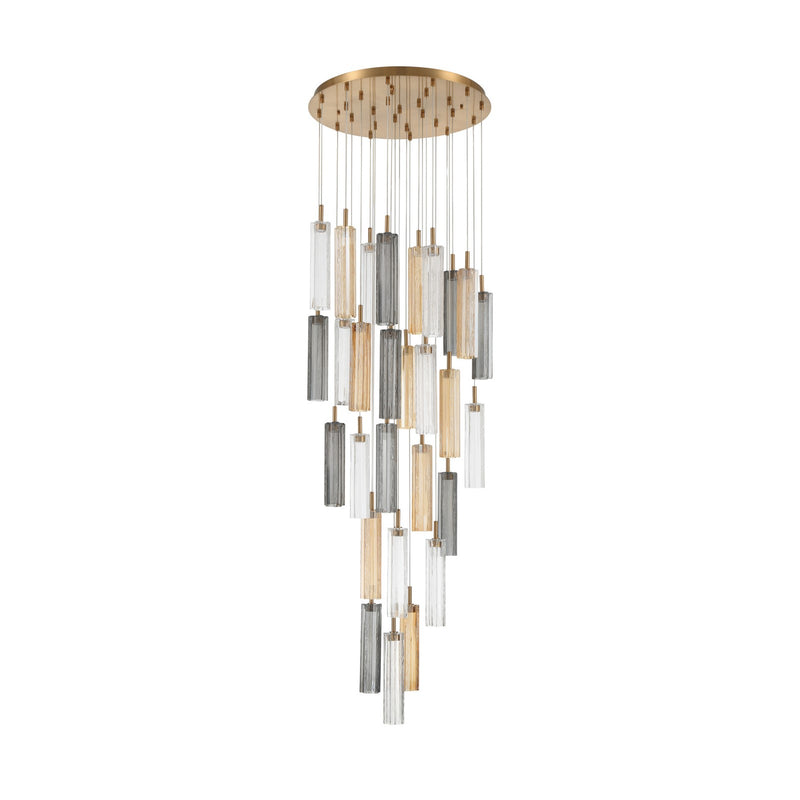 Crystorama Addis 26in 28-Light Pendant | Mid-Century Aged Brass and Autumn Tronchi Glass | Entryway & Dining Room | 26 x 26 x 21 in | Model ADD-415-AG-AU