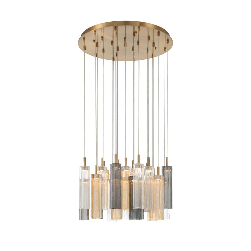 Crystorama Addis 26in 28-Light Pendant | Mid-Century Aged Brass and Autumn Tronchi Glass | Entryway & Dining Room | 26 x 26 x 21 in | Model ADD-415-AG-AU