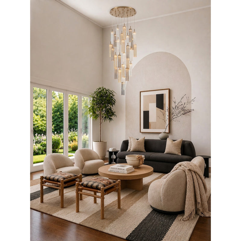 Crystorama Addis 26in 28-Light Pendant | Mid-Century Aged Brass and Autumn Tronchi Glass | Entryway & Dining Room | 26 x 26 x 21 in | Model ADD-415-AG-AU