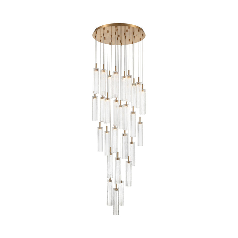 Crystorama Addis 26in 28-Light Pendant | Mid-Century Aged Brass and Clear Tronchi Glass | Entryway & Dining Room | 26 x 26 x 21 in | Model ADD-415-AG-CL
