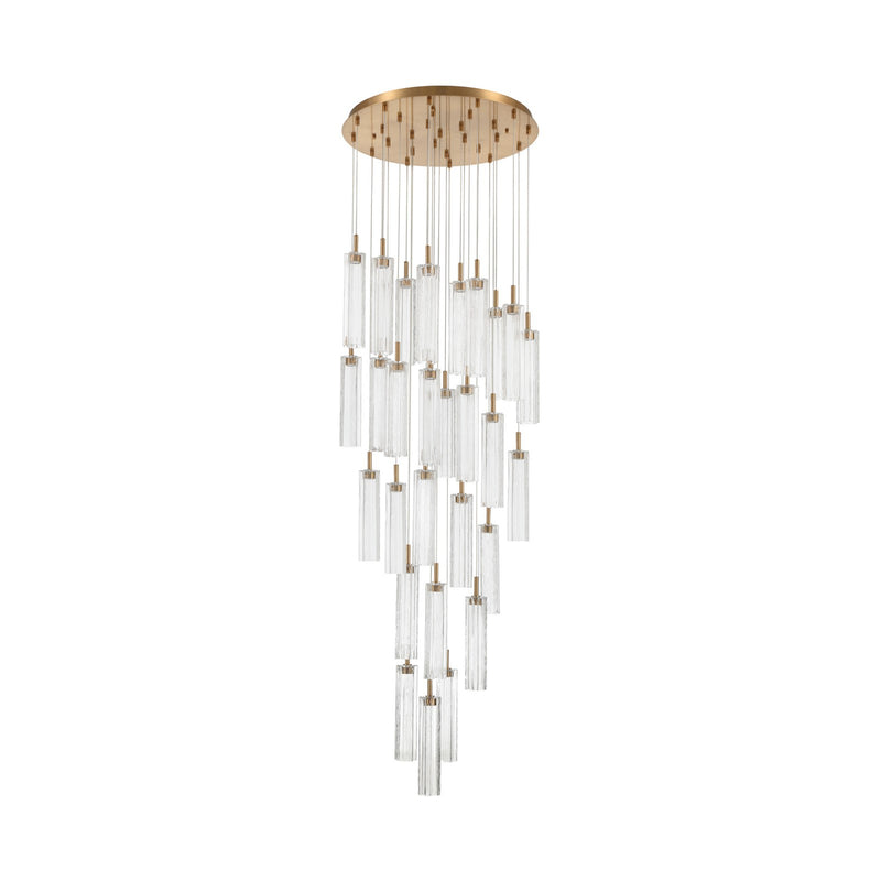 Crystorama Addis 26in 28-Light Pendant | Mid-Century Aged Brass and Clear Tronchi Glass | Entryway & Dining Room | 26 x 26 x 21 in | Model ADD-415-AG-CL