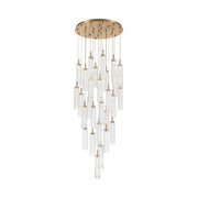Crystorama Addis 26in 28-Light Pendant | Mid-Century Aged Brass and Clear Tronchi Glass | Entryway & Dining Room | 26 x 26 x 21 in | Model ADD-415-AG-CL